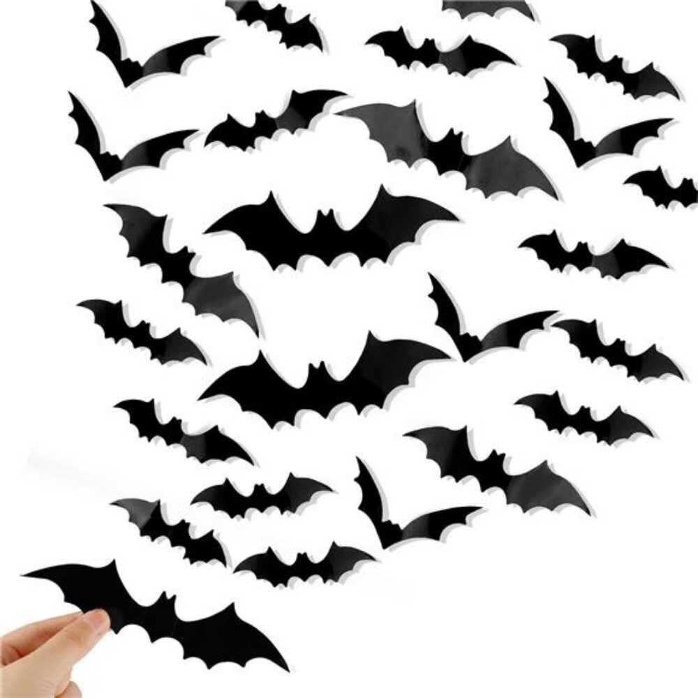 120 Pcs 3D Bat Halloween Decoration Stickers for Home Decor 4 Size